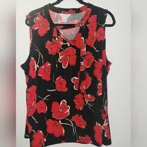 Liz Claiborne Black and Red Floral Tank Top